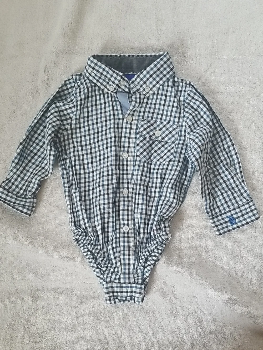 Button-Down Plaid Baby Bodysuit in Navy and White